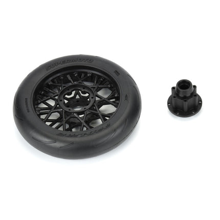 Pro-Line 1/4 Supermoto Motorcycle Front Tire Pre-Mounted (Black) (1) (S3) PRO1022210