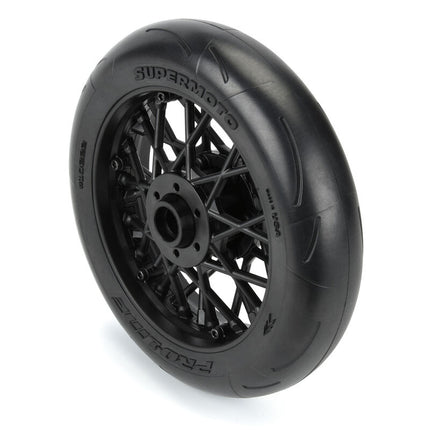 Pro-Line 1/4 Supermoto Motorcycle Front Tire Pre-Mounted (Black) (1) (S3) PRO1022210