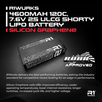 R1WURKS 4600mAh 120C 7.6V 2S ULCG Shorty Silicon Graphene LiPo Battery 030040