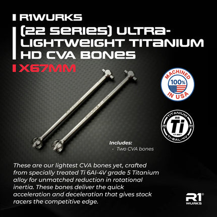 R1WURKS (22 Series) Ultra-Lightweight Titanium HD CVA Bones, X67mm – 900123-67