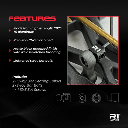 R1WURKS B7 / B84 Series Aluminum Sway Bar Hardware Set (Black) (900150)