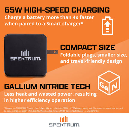 Spektrum RC 65W USB-C GaN Power Supply w/ Type-C Charge Cable – SPMX-1027