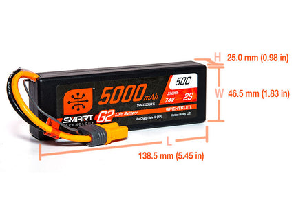Spektrum RC 2S Smart G2 LiPo Battery (7.4V/5000mAh, 50C, IC5) Part# SPMX52S50H5