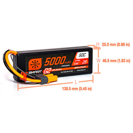 Spektrum RC 2S Smart G2 LiPo Battery (7.4V/5000mAh, 50C, IC5) Part# SPMX52S50H5
