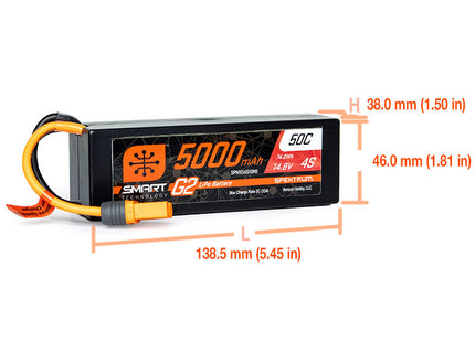 Spektrum RC 4S Smart G2 LiPo 50C Battery Pack (14.8V/5000mAh) w/IC5 Connector Part Number: SPMX54S50H5