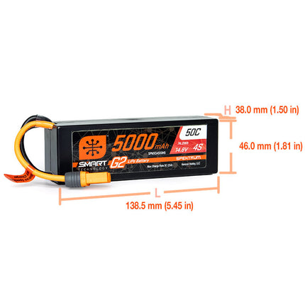 Spektrum RC 4S Smart G2 LiPo 50C Battery Pack (14.8V/5000mAh) w/IC5 Connector Part Number: SPMX54S50H5