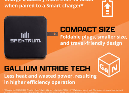 Spektrum RC S100 Smart Charger w/USB-C GaN Power Supply Combo (4S/100W) Part# SPMXC2090P