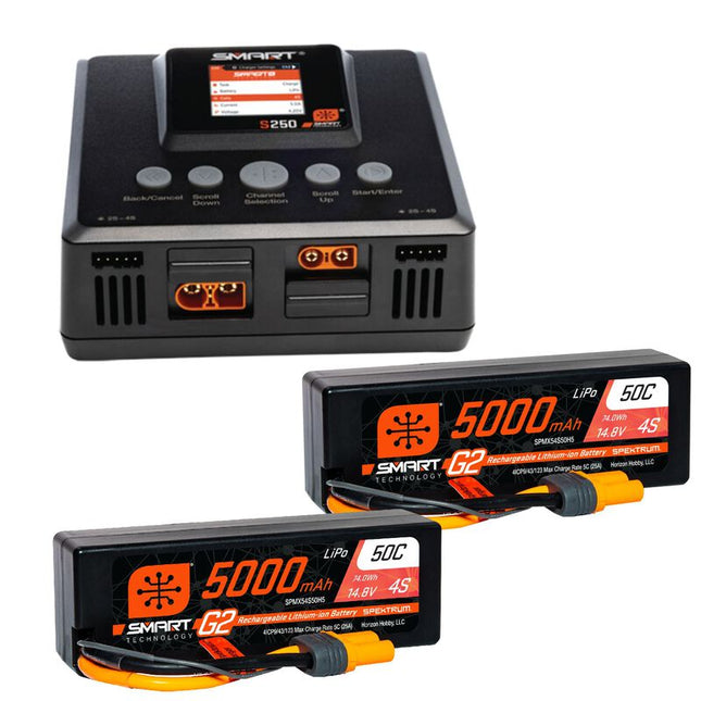 Spektrum RC Smart PowerStage 8S Surface Bundle w/2 Smart G2 4S 50C LiPo Batteries (5000mAh) & S250 Charger PART: SPMXPSS800
