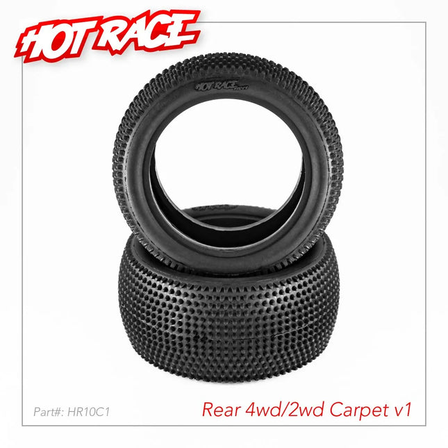 HotRace V1 Carpet 2.2" 1/10 2WD/4WD Rear Buggy Tires (2) w/Foam Inserts