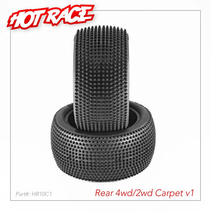 HotRace V1 Carpet 2.2" 1/10 2WD/4WD Rear Buggy Tires (2) w/Foam Inserts