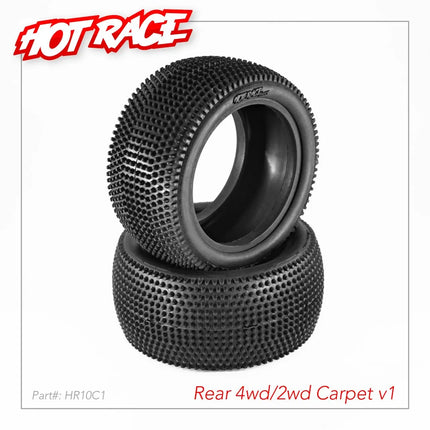 HotRace V1 Carpet 2.2" 1/10 2WD/4WD Rear Buggy Tires (2) w/Foam Inserts