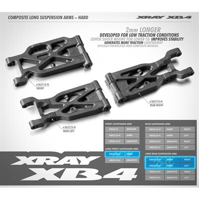 XRAY XB4 Composite Long Rear Lower Left Suspension Arm (Hard) 363123-H