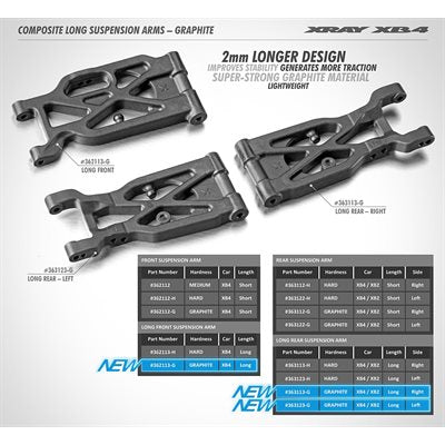 XRAY XB4 Composite Long Rear Lower Right Suspension Arm (Graphite) 363113-G