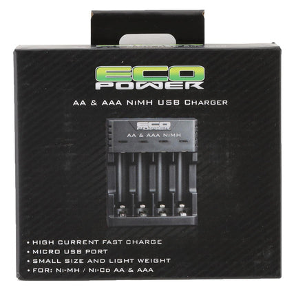 EcoPower NiMH & NiCD USB Battery Charger (4-Slot AA/AAA)  ECP-1015