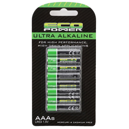 EcoPower Ultra Alkaline AAA Batteries (8)  Part # ECP-5060