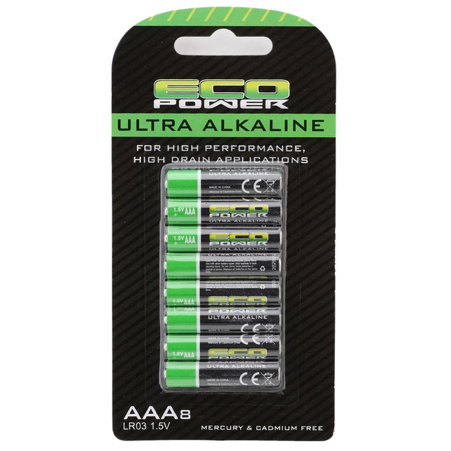 EcoPower Ultra Alkaline AAA Batteries (8)  Part # ECP-5060