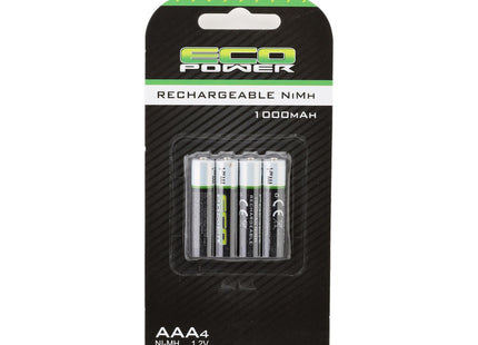 EcoPower High Power Rechargeable AAA NiMH Batteries (4) (1.2V/1000mAh) – ECP-5063