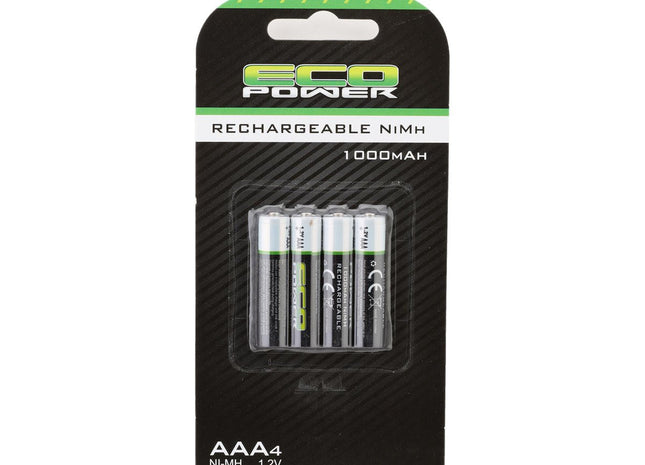 EcoPower High Power Rechargeable AAA NiMH Batteries (4) (1.2V/1000mAh) – ECP-5063