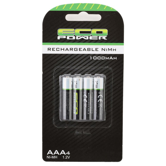 EcoPower High Power Rechargeable AAA NiMH Batteries (4) (1.2V/1000mAh) – ECP-5063