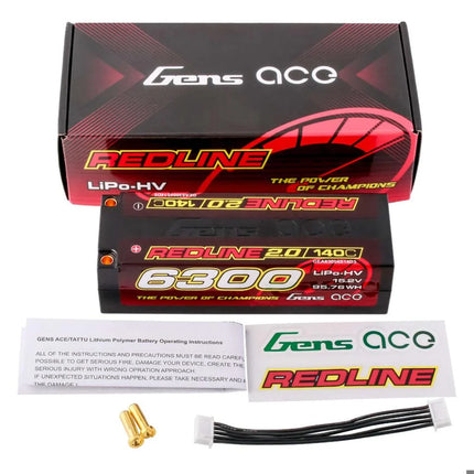 Gens Ace Redline 2.0 4S LiHV Battery 140C (15.2V/6300mAh) w/5.0mm Bullet