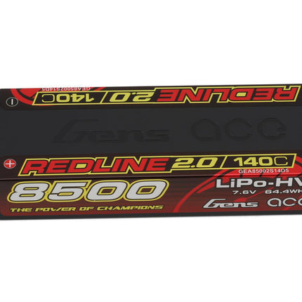 Gens Ace Redline 2.0 2S LiHV Battery 140C (7.6V/8500mAh) w/5mm Bullets (Part #GEA85002S14D5)