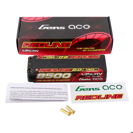 Gens Ace Redline 2.0 2S LiHV Battery 140C (7.6V/8500mAh) w/5mm Bullets (Part #GEA85002S14D5)