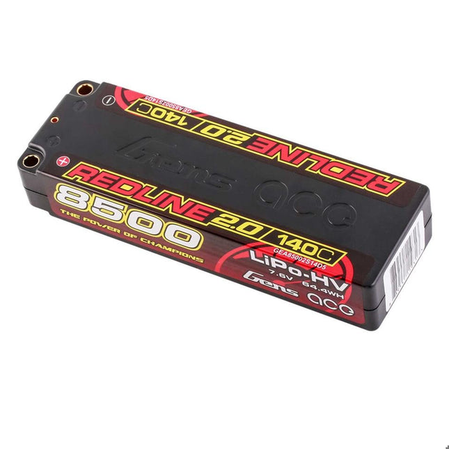Gens Ace Redline 2.0 2S LiHV Battery 140C (7.6V/8500mAh) w/5mm Bullets (Part #GEA85002S14D5)