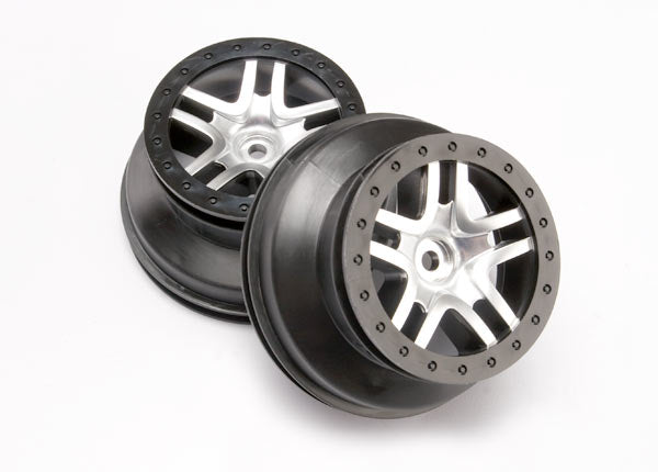 Traxxas Dual Profile Split-Spoke SCT Wheels (2) (Satin Chrome/Black) (Slash Rear) 12mm Hex 6872