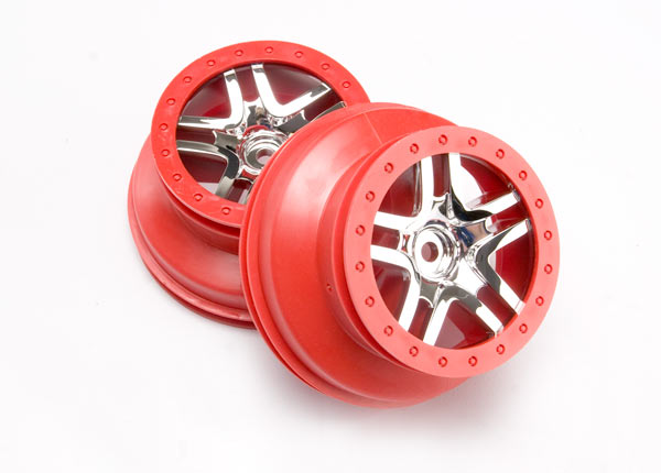 Traxxas Dual Profile Split-Spoke SCT Wheels (Chrome/Red) (2) – Rear 2.2"/3.0" – 12mm Hex