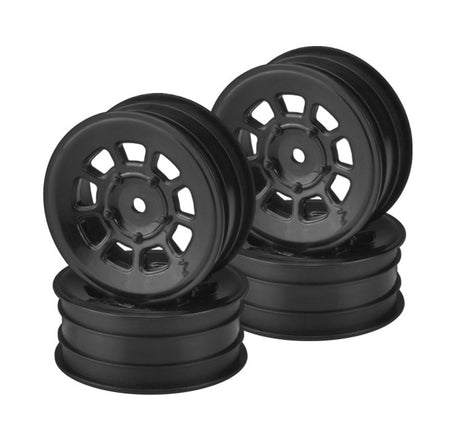 JConcepts 9 Shot 2.2 Dirt Oval Front Wheels (4) – Yellow / White / Black – 3397Y / 3397W / 3397B