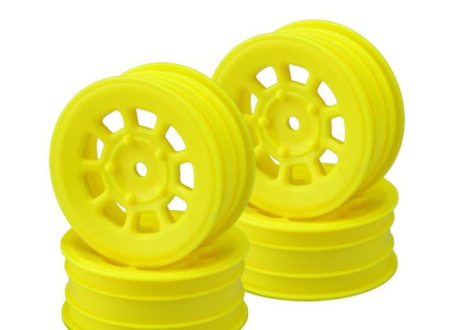 JConcepts 9 Shot 2.2 Dirt Oval Front Wheels (4) – Yellow / White / Black – 3397Y / 3397W / 3397B