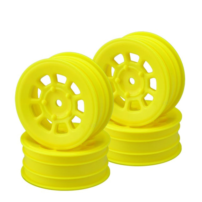 JConcepts 9 Shot 2.2 Dirt Oval Front Wheels (4) – Yellow / White / Black – 3397Y / 3397W / 3397B