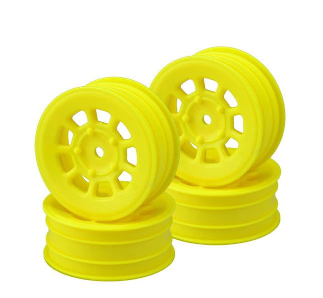JConcepts 9 Shot 2.2 Dirt Oval Front Wheels (4) – Yellow / White / Black – 3397Y / 3397W / 3397B