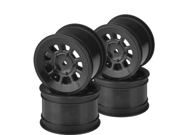 JConcepts 9 Shot 2.2 Dirt Oval Rear Wheels (4) – White / Yellow / Black – 3398W / 3398Y / 3398B