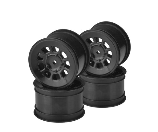 JConcepts 9 Shot 2.2 Dirt Oval Rear Wheels (4) – White / Yellow / Black – 3398W / 3398Y / 3398B