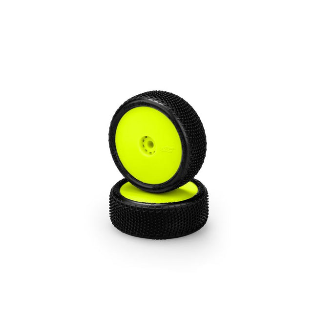 JConcepts Fuzz Bite Pre-Mounted Front Tires (Pink Compound, White OR Yellow Wheels) – Fits Losi Mini-B