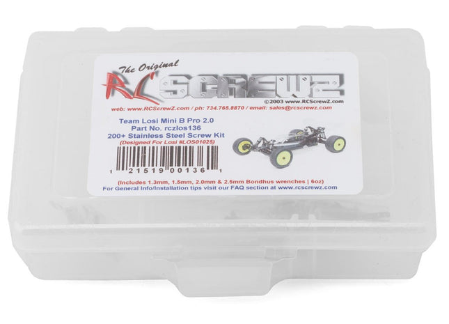 RC Screwz Losi Mini-B Pro Roller Stainless Steel Screw Kit – RCZLOS136