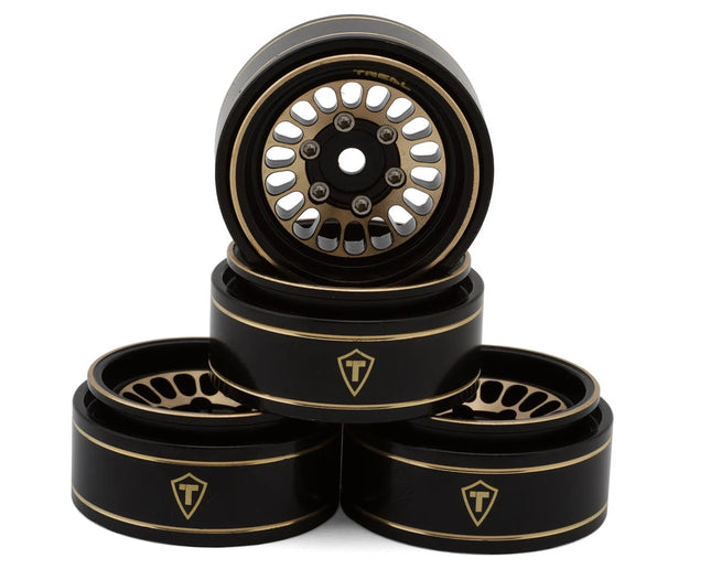Treal Hobby Type D 1.0" Brass Beadlock Crawler Wheels (Black/Gold) (4) 40g ea – TLHTSCX24-265
