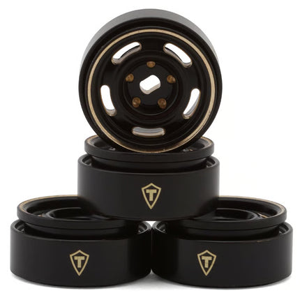 Treal Hobby 0.7" 5-Slot Brass Micro Crawler Beadlock Wheels – Black/Gold (4) – TLHTSCX30-29