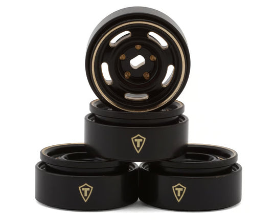 Treal Hobby 0.7" 5-Slot Brass Micro Crawler Beadlock Wheels – Black/Gold (4) – TLHTSCX30-29