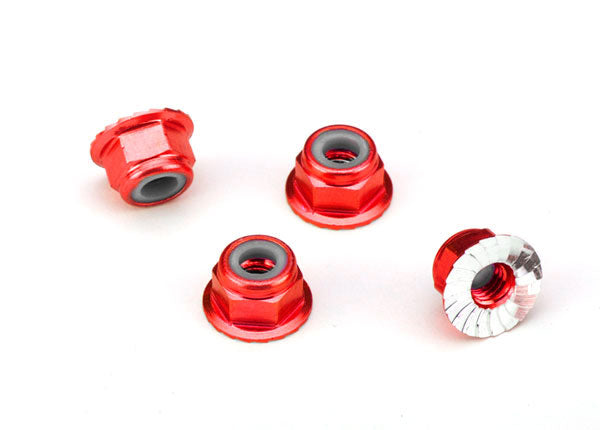 Traxxas 4mm Aluminum Flanged Serrated Locknuts (4-Pack)
