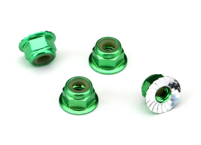 Traxxas 4mm Aluminum Flanged Serrated Locknuts (4-Pack)