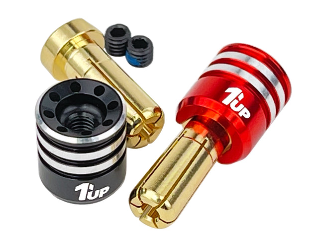 1UP Racing Heatsink Bullet Plug Grips w/5mm Bullets (Black/Red) – 1UP-190436