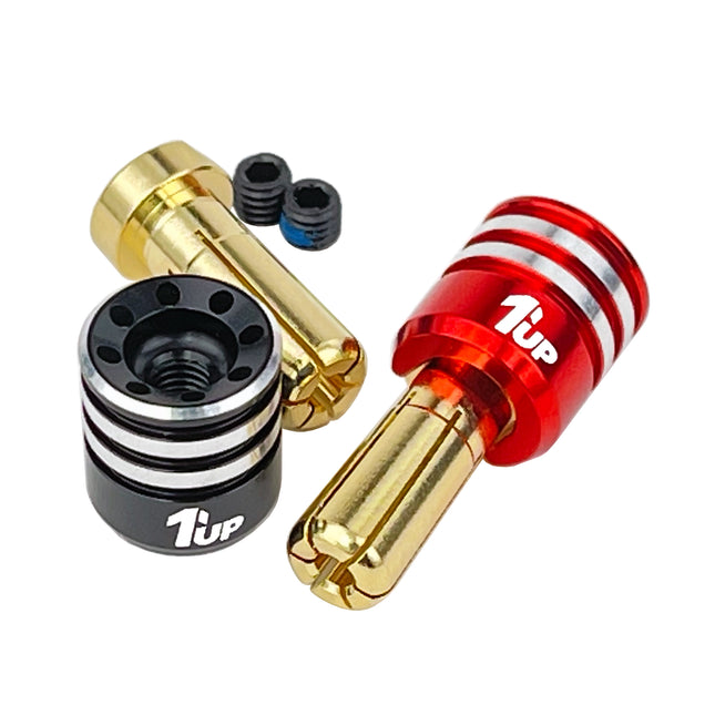 1UP Racing Heatsink Bullet Plug Grips w/5mm Bullets (Black/Red) – 1UP-190436