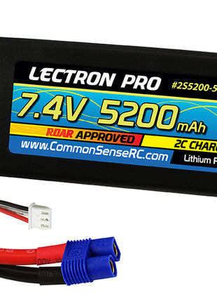 Lectron Pro 7.4V 5200mAh 50C Lipo Battery with EC3 Connector for 1/10th Scale Cars & Trucks - Losi, ECX #2S5200-50E