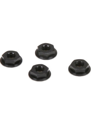 Team Losi Racing 4mm Low Profile Aluminum Serrated Locknut Set (4) (Black)