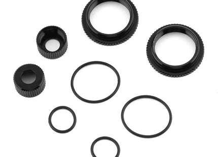 Team Associated 13mm Shock Collar &amp; Seal Retainer Set – Black Aluminum (Part #91929)