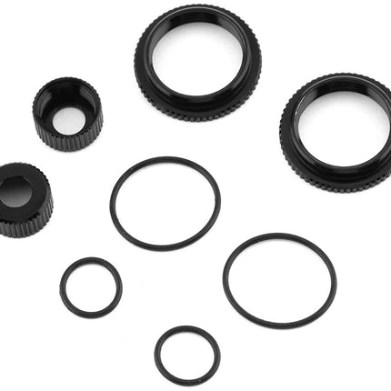 Team Associated 13mm Shock Collar & Seal Retainer Set – Black Aluminum (Part #91929)