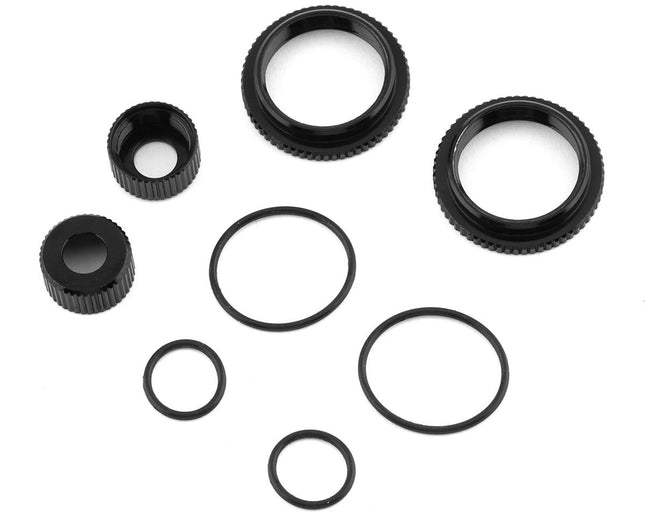 Team Associated 13mm Shock Collar & Seal Retainer Set – Black Aluminum (Part #91929)