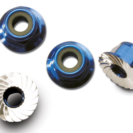 Traxxas 4mm Aluminum Flanged Serrated Locknuts (4-Pack)